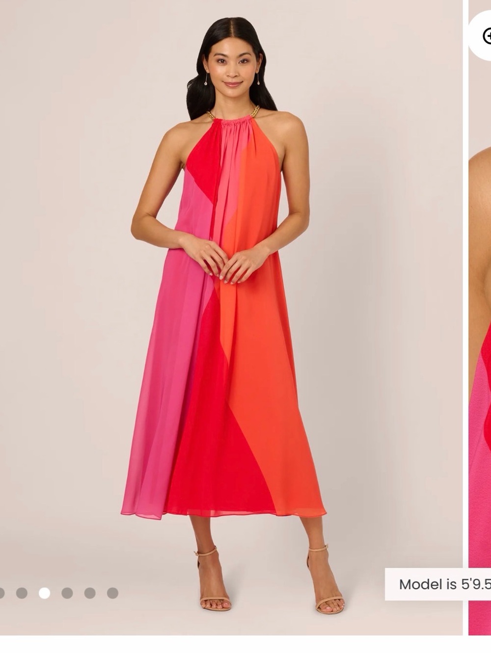 Adrianna Papell Pink & Orange Colorblock Halter Maxi Dress
